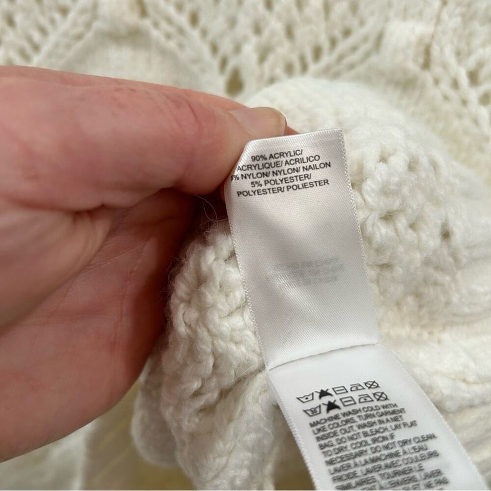 Lucky Brand Ivory Diamond Open Knit Bobble Chunky Crewneck Sweater White Sz XL - Picture 11 of 15